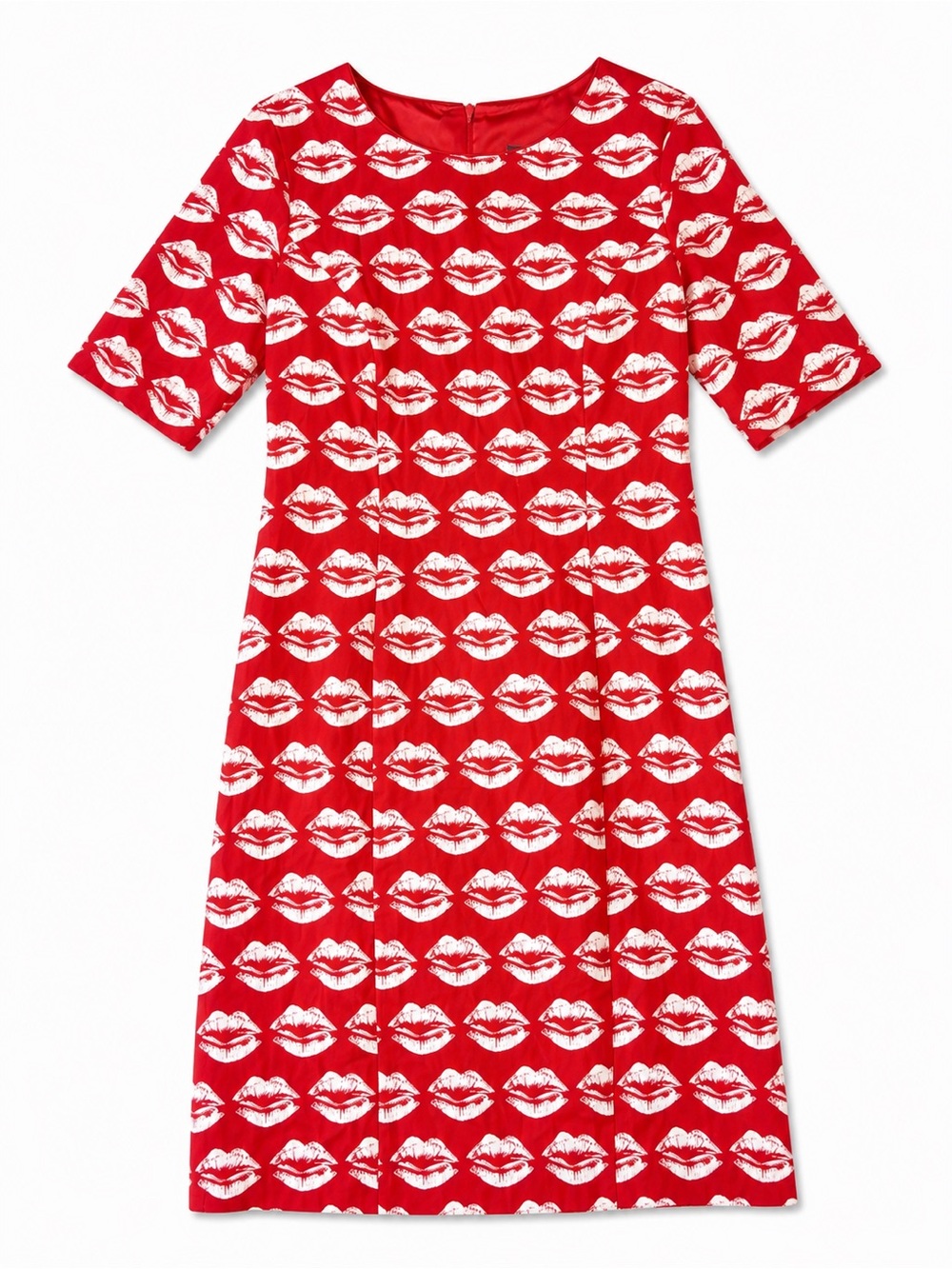 Pink Tartan Red Midi Dress with White Woven Lip Kiss